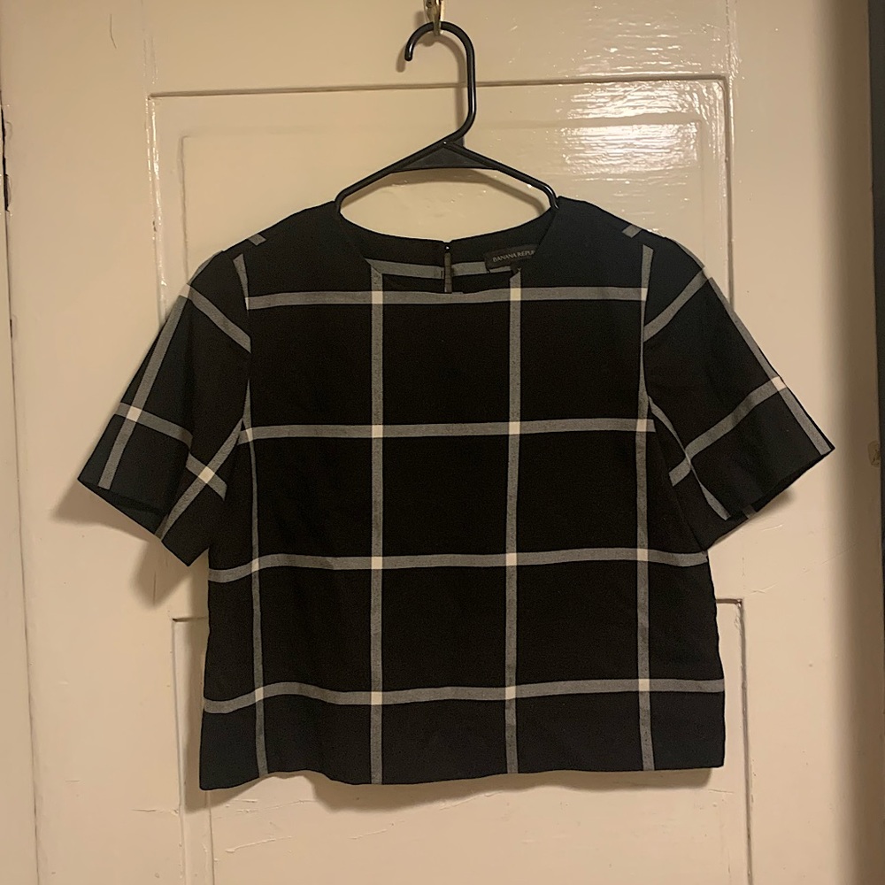 Banana Republic XS Short Sleeve Plaid Gingham Checked Top / Blouse